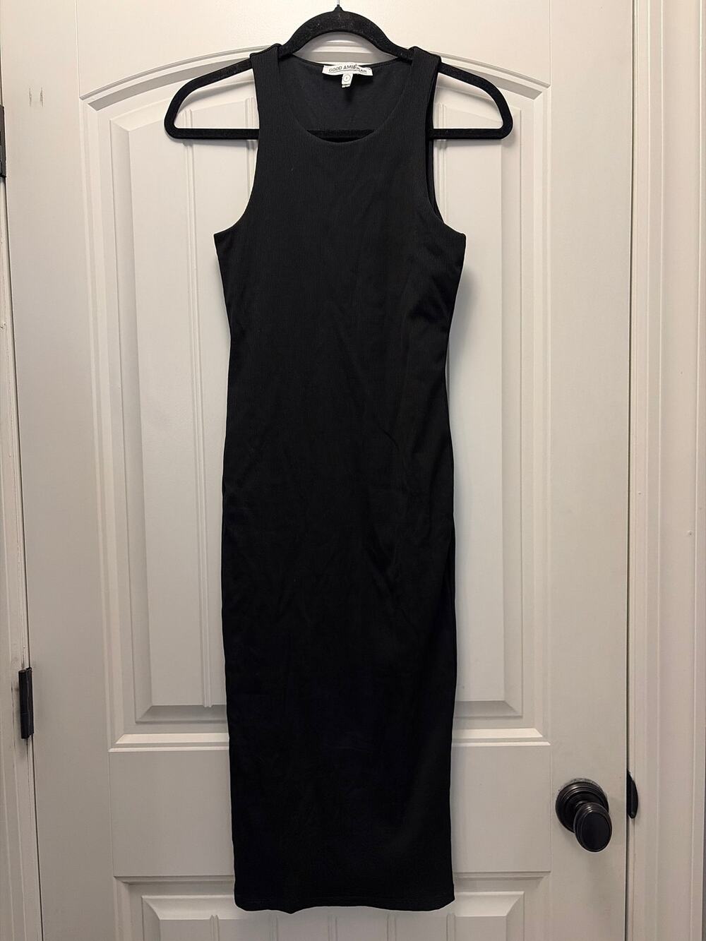 Good‎ American Women’s Good Touch Soft Ribbed Tank Midi Dress Size 2 Black